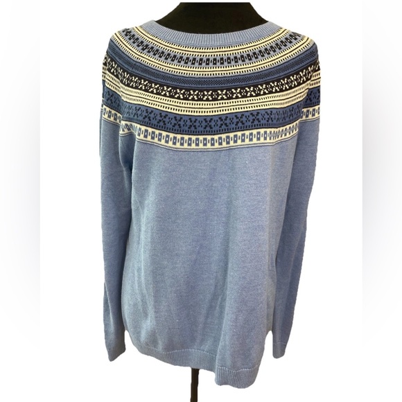 Talbots blue fair isle ladies cotton cashmere blend pullover sweater size large - Picture 1 of 10
